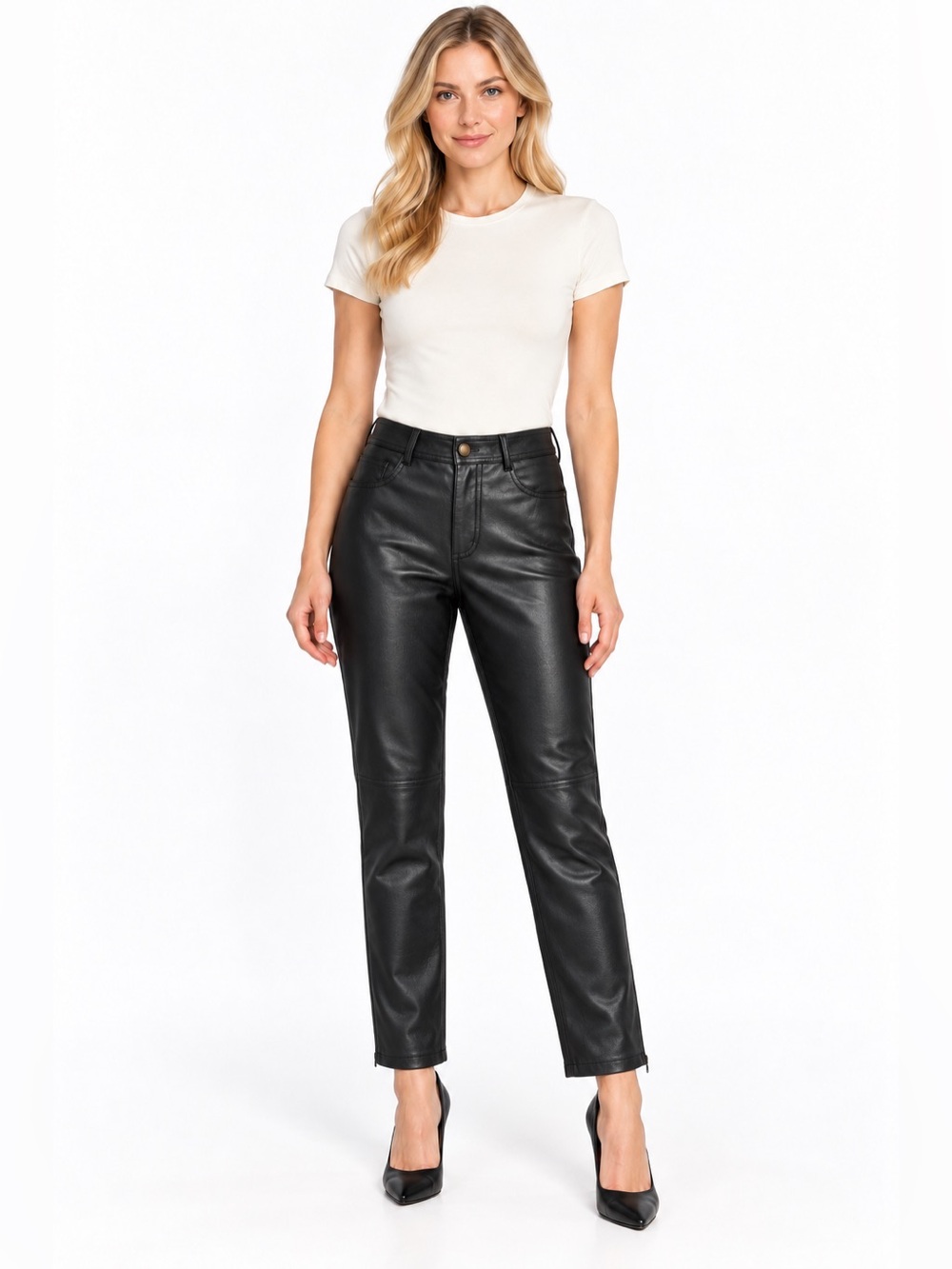 Zara Size Medium High-Rise Black Faux Leather Women’s Jeans